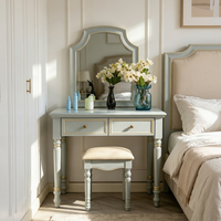 Coiffeuse de luxe en bois massif d'acajou de style français avec miroir éclairé, 2 tiroirs de rangement, meuble de chambre polyvalent et durable