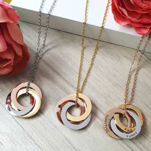 DIY Engraved Jewelry Minimalist Customs three-ring pendant Necklace Ring blank gold plated Couple DIY pendant necklace