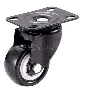 Ruedas fijas negras de poliuretano con diamante de 25 mm, con rodamientos de bolas de precisión y montaje en placa para muebles - Product Image 4