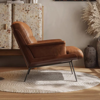 Einzelsofa Traditioneller Chaiselongue-Sessel für Arbeitszimmer und Schlafzimmer, Bequemer Villen-Sessel aus Umweltfreundlichem Echtleder