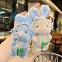 Porte-clés Lapin en Peluche Kawaii avec Dentelle, Adorable Animal en Peluche, Breloque Souple en Fausse Fourrure pour Sac à Dos, Jouet Cadeau pour Filles, Vente en Gros