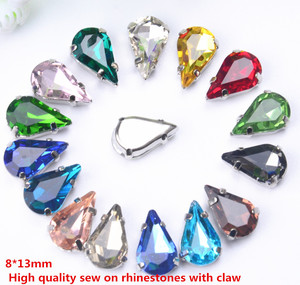 8*13 Mét Chất Lượng Cao May Thạch Teardrop Hình Dạng Thủy Tinh Strass Đá Với Móng Vuốt Bạc Áp Dụng Cho Quần Áo Trang Trí Đám Cưới - Product Image 2
