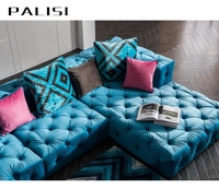 Muebles de Moda, Sofá de Terciopelo Azul con Capitoné en Forma de L de 7 Plazas, Conjunto de Sofá Moderno para el Hogar, Sofá Chaise Longue para Sala de Estar