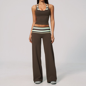 Conjunto de Yoga para Mujer, Estilo Veraniego, Transpirable, de Dos Piezas, Cintura Plegable, Diseño Sólido, Tela Reciclada, Ropa Deportiva-6 - Product Image 6