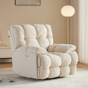 Nuova <span class=keywords><strong>Poltrona</strong></span> Reclinabile Elettrica Moderna in Tessuto Bianco con Imbottitura Morbida, Massaggio e Telaio in Legno Girevole - Product Image 6