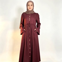 Robe Abaya Bourgogne pour Femme, Boutonnée sur le Devant, Plissée, Tenue Modeste, Vêtement Musulman Islamique, Longueur au Sol, Couverture Complète