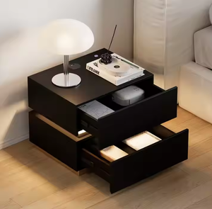 Luxury Modern <strong>Minimalist</strong> Black Wood <strong>Bedside</strong> <strong>Table</strong> with Wireless Charging Function Nightstand for Bedroom with Storage - Product Image 3