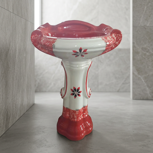 Lavabo sur pied en céramique de style européen moderne, résistant à l'eau, pour salle de bain - Product Image 3