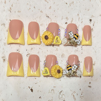 Uñas Postizas Acrílicas Hechas a Mano en Oferta, 10 Piezas Reutilizables, Diseño Cuadrado Estilo Francés para Dedos de Maniquí