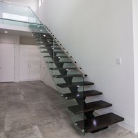 Escalier à poutres intérieur facile à installer, design moderne et minimaliste, marches antidérapantes en bois, marbre, verre, droit