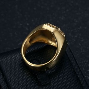 Men's Octagonal <b>Titanium</b> Steel <b>Ring</b> Golden With Woman Head Design Hip Hop Jewelry Gift - Product Image 4