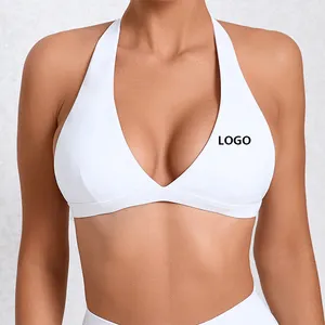 XW-10317 Wholesalers Custom Logo Push Up Gym Fitness Comfortable Big Size Halter V Neck Padded Women Sports Bras