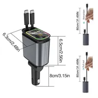 Chargeur de voiture USB Type-C rétractable à charge rapide avec 2 ports Type-C, compatible universel