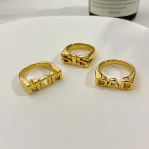 Mama, Papa, Zus, Brief Zegel Ring Titanium Staal Gegalvaniseerd 18K Goud Roestvrij Staal Ring Sieraden