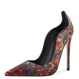 Zapatos de Tacón Alto y Fino con Estampado Floral para Mujer, Zapatos de Vestir con Punta en Pico, Ajuste Amplio, Corte Especial, Talla Grande 47 - Product Image 2
