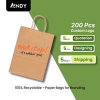 Custom Logo Print Recycled Brown White Kraft Shopping Food Packaging Paper Bag Handles with Your Own Logo