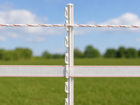Poteau de clôture électrique renforcé en PP blanc de 1,2 m avec pointe galvanisée, 8 supports pour fils et rubans, pour l'élevage de bétail