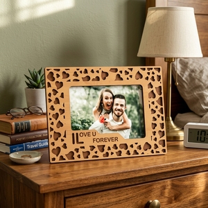Marco de Fotos de Madera Grabado Personalizado Directo de Fábrica, Corte en Forma de Corazón I LOVE U FOREVER, Regalo para Parejas de San Valentín, OEM al por Mayor - Product Image 4
