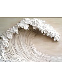 Toile murale numérique moderne imprimée vague océanique, beige et blanc, texture 3D, paysage marin, sans cadre, pour chambre et salon