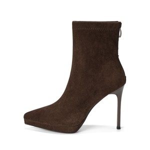 Botines de Tacón Fino de 8 cm con Punta Puntiaguda, Forro de Felpa de Ante Sintético, Zapatos de Mujer de Moda que Aumentan la Estatura - Product Image 5