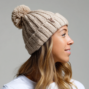 <strong>Pom</strong>-<strong>Pom</strong> Knit <strong>Beanie</strong> Customizable Winter Wool Acrylic Hat Decorative Top for Women Teens Printed Letters Characters Beach - Product Image 1