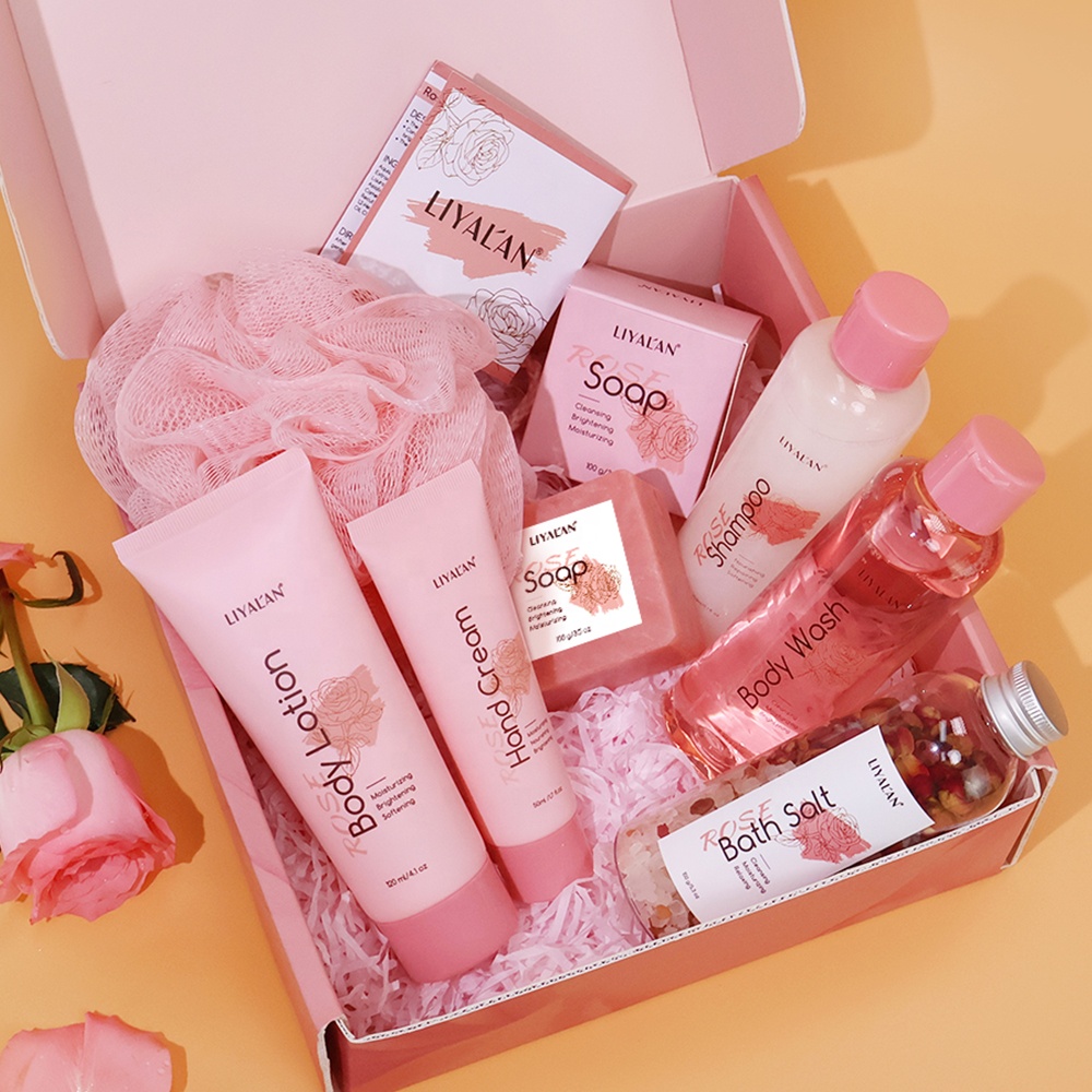 Marque privée Luxe Rose Corps SPA Kit Peau Nourrissante Cheveux Nettoyage Auto Soin Cadeau Femme Ensembles de Bain