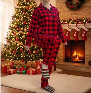 Pijamas Familiares 100% Algodón, Ropa <span class=keywords><strong>de</strong></span> Dormir Navideña, Pijamas Rojos <span class=keywords><strong>de</strong></span> Algodón Puro a Juego para la Familia, Pijamas Navideños a Cuadros - Product Image 2