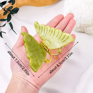 Wholesale Natural Healing Crystal Green Jade Animals Ornament Carved Butterfly Crafts For Decor