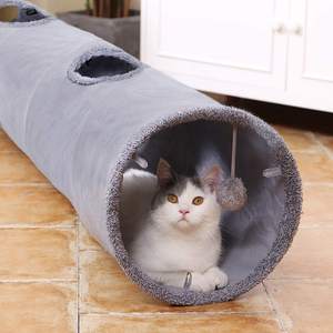 Tunnel de jeu pliable pour <span class=keywords><strong>chat</strong></span> en faux daim, doux et moelleux, avec trou de surveillance et boule suspendue – Vente chaude - Product Image 2