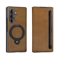 Étui de téléphone pour Samsung Galaxy Z Fold 8 Ultra 8 7 6 5 4 3 en cuir PU électroplaqué avec support magnétique rotatif et emplacement pour stylet