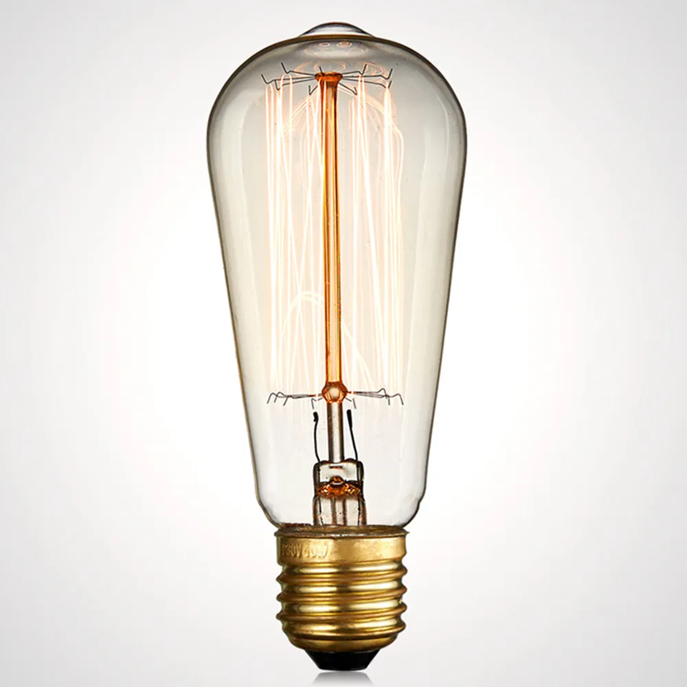 ST58-bombilla incandescente Vintage Edison de 40W, fuente de luz LED antigua de tungsteno, jaula de ardilla, pezón, 220V, 60W