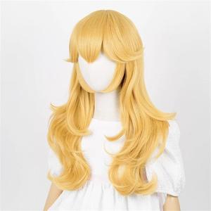 Perruque de cosplay jaune à <span class=keywords><strong>cheveux</strong></span> longs relevés <span class=keywords><strong>avec</strong></span> couronne, fabriquée à la machine, peut être permanentée et teinte – Offre spéciale - Product Image 4