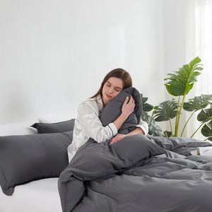 Dark <strong>Grey</strong> <strong>Duvet</strong> <strong>Cover</strong> Queen Size - 3 Piece Queen <strong>Duvet</strong> <strong>Cover</strong> Set, 1 <strong>Duvet</strong> <strong>Cover</strong> 90x90 Inches and 2 Pillow Shams - Product Image 2