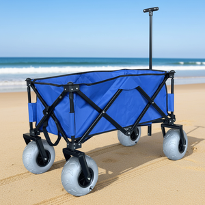 Chariot de camping pliable en acier robuste à quatre roues avec pneus ballon, chariot de plage pliable, chariot à outils OEM pour la plage et le sable - Product Image 1