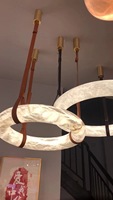 JYLIGHTING Lustre en albâtre personnalisé de haute qualité Pendentif en albâtre en cuivre et marbre Hôtel Villa