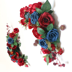 Bouquet de roses artificielles en soie bleu rose rouge incarnadine, en promotion, pour décoration de mariage - Product Image 5