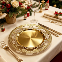 Assiettes de présentation rondes en plastique PP, 13 pouces, dorées et argentées, populaires et durables, pour décoration de table de mariage et de réception sur le thème de la récolte