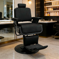 Fauteuil de Barbier Moderne Noir pour Hommes avec Accoudoirs Rabattables et Réglables – Mobilier de Salon de Coiffure