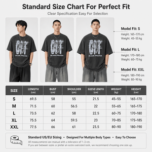 T-shirt graphique noir pour homme 275G, en coton épais, imprimé style streetwear américain, coupe oversize délavée et ample, fournisseur OEM - Product Image 4