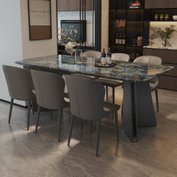Ensemble de table et chaises de salle à manger en marbre de luxe, mobilier de salle à manger moderne de luxe léger, base en métal, plateau en marbre