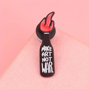Molotov <span class=keywords><strong>Muse</strong></span> Épingle en émail Silhouette de bouteille noire avec flamme rouge déchaînée 'MAKE ART NOT WAR' Mantra Bijoux d'activiste de mariage - Product Image 3