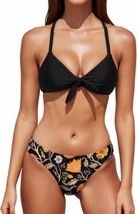 Ensemble de bikini sexy personnalisé pour femme avec nœud papillon sur le devant, bretelles fines et dos nu, maillot de bain uni et imprimé pour la plage - Product Image 3