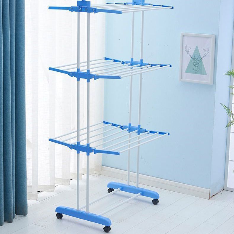 Rack-170cm di asciugatura dei vestiti blu a tre strati