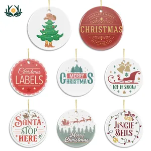 Putuo Decor Round Christmas Ceramic Hanging Wall Sign Bell Buggy Design Xmas Door Wall Decoration