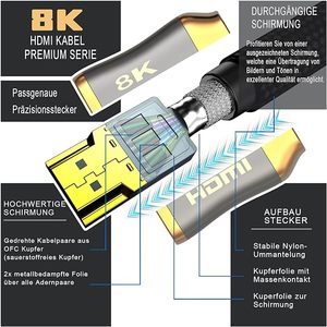 สาย2.1ความละเอียดสูง8K 60Hz 4K 120Hz สำหรับ HDMI ชุบทอง48Gbps ความเร็วสูงสำหรับ HDMI สำหรับทีวี8K คอมพิวเตอร์พีซีและโปรเจคเตอร์ - Product Image 3