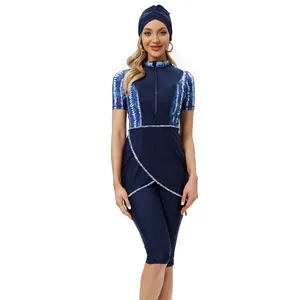 3-PC定制标志颜色设计短袖腿裤漂亮女士穆斯林女性快干防紫外线泳衣