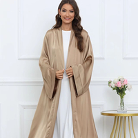 Vêtements islamiques en gros, Abaya pour femmes, robe musulmane, couleur unie, satin d'acétate, Abaya ouverte, Dubaï, Eid, cardigan modeste, Abaya pour femmes