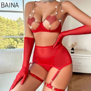 Bra Setengah Cup Renda Dengan Rantai Seksi Merah Pakaian Dalam Halus - Product Image 5