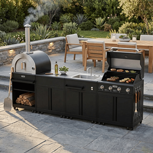 Cuisine extérieure de luxe OEM en acier inoxydable 304, anti-corrosion, haute qualité, pour villa, avec <span class=keywords><strong>mini</strong></span>-réfrigérateur en verre - Product Image 1