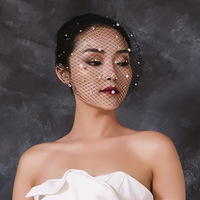 Voile de mariée sexy noir et blanc pour femme, avec strass brillants, en maille, coiffe de mariage, voile cage à oiseaux, bandeaux